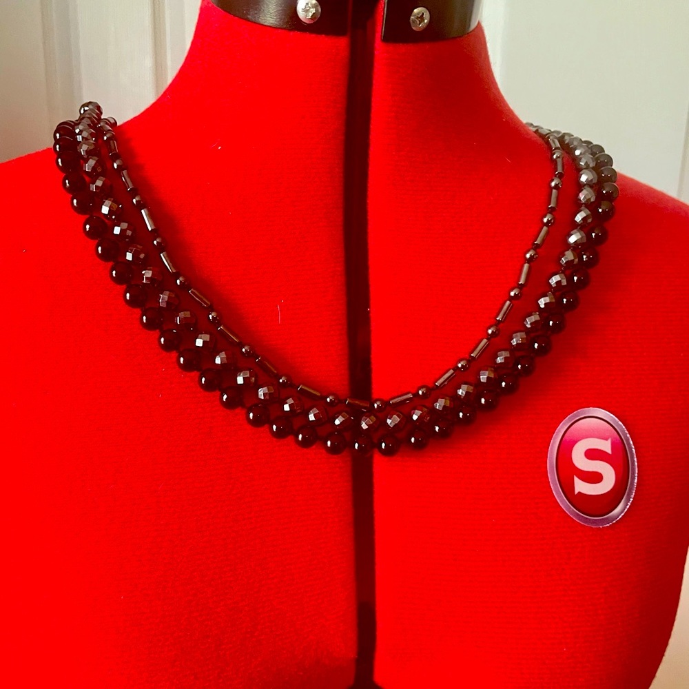 Three strand faceted Black Onyx Necklace